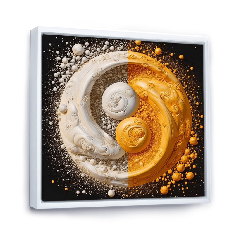 Blanc, jaune, yin et yang, Cadre flottant blanc, H 36 po x l 36 po x P 1,5 po