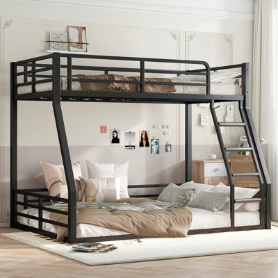 Space-saving Twin Over Full Metal Bunk Bed With Noise-reduced Design, Heavy-duty Floor Bunk Bed For Kids, Teens, And Adults (black)