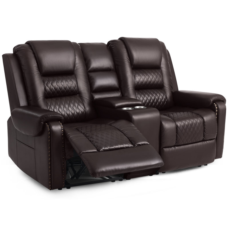 Red Barrel Studio® 70.47" PU Leather Reclining Loveseat, Heated Massage Sofa Chair With Cup Holders and Storage Box