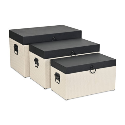 Ellaran Set of 3 Black Shagreen and Cream Wicker Pattern Trunks