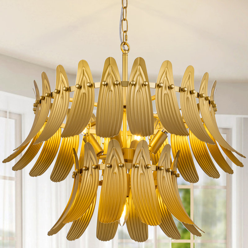 5-Light Dimmable Gold Leaf Tiered Chandelier