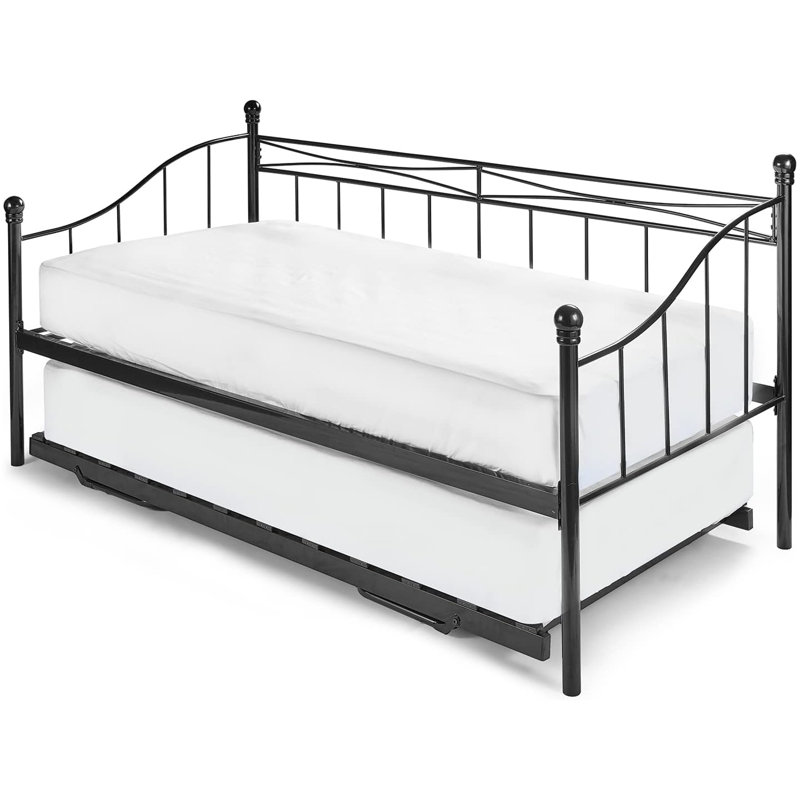 Antwerp Metal Daybed with Trundle and Mattress, Black