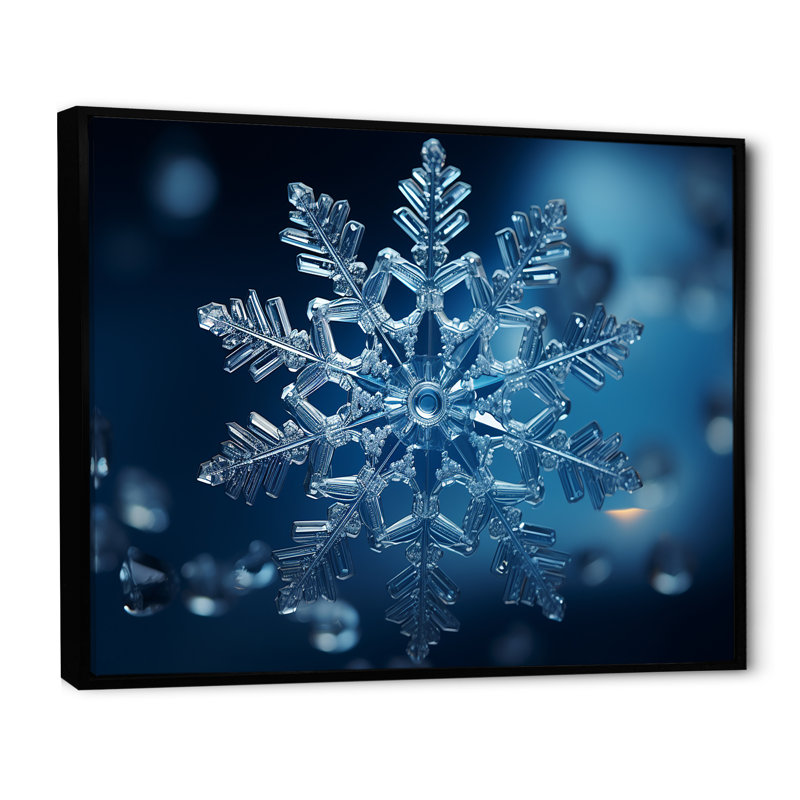 «Blue Snowflake Holiday I - Winter Landscape», art mural, Cadre flottant noir, H 30 po x l 40 po x P 1,5 po