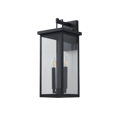 Applique murale d'extérieur 2 lumières noir mat avec abat-jour en verre transparent