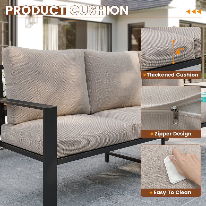 Ensemble de conversation d'extérieur en aluminium pour 5 personnes avec table basse, Beige, Non