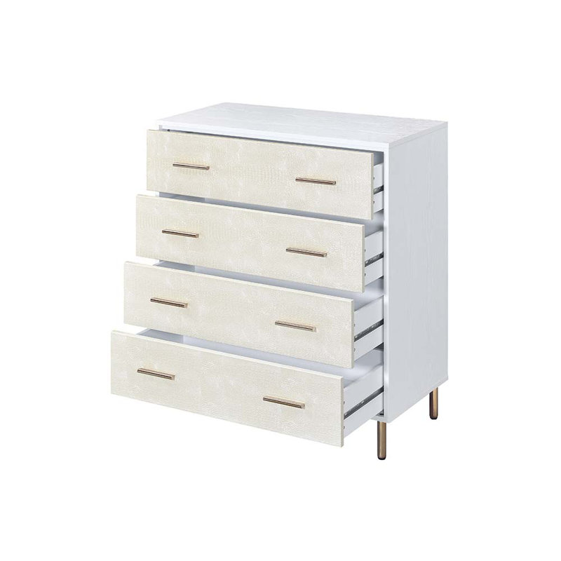 Commode 3 tiroirs, Blanc / champagne / or