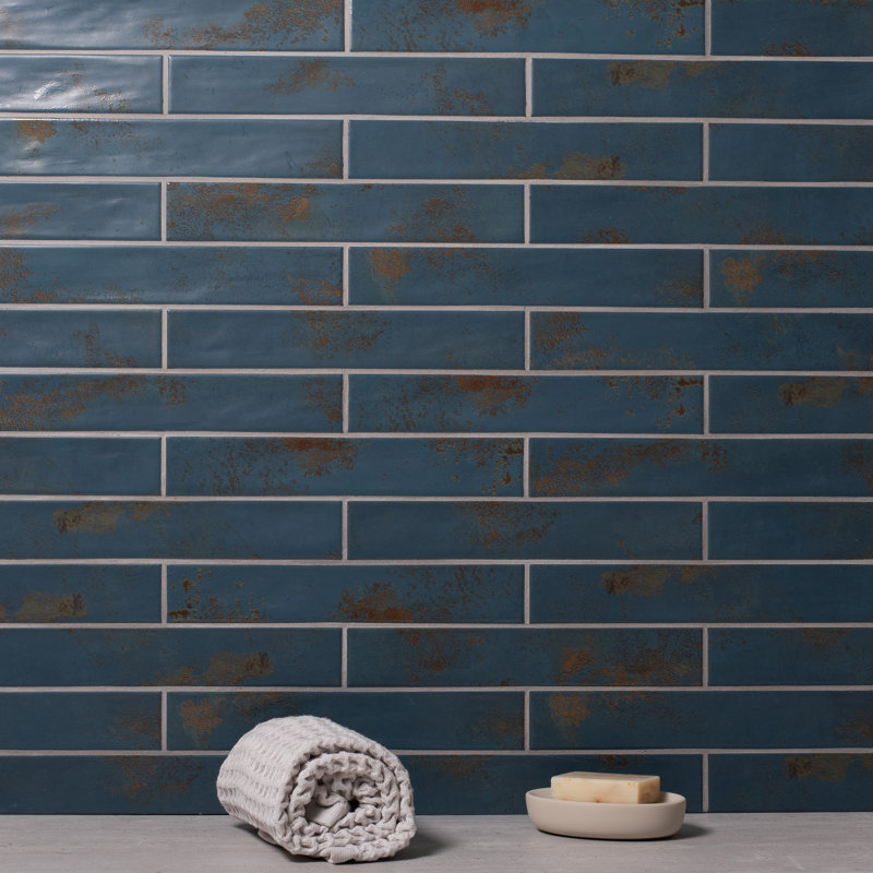 Carrelage mural en céramique 2 po x 12 po, Bleu ardoise satiné