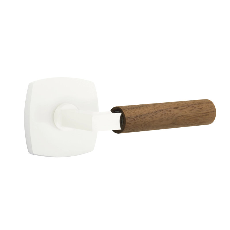 Emtek Select Privacy Leverset w/ Urban Modern Rosette & L-Square Stem, Dark Walnut Handle, Matte White, Right