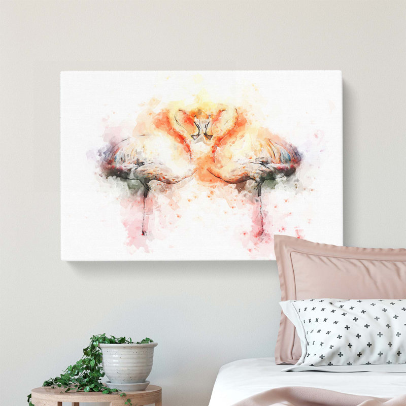 Pink Flamingo In Abstract - Wrapped Canvas, 60cm H x 91cm W x 3cm D