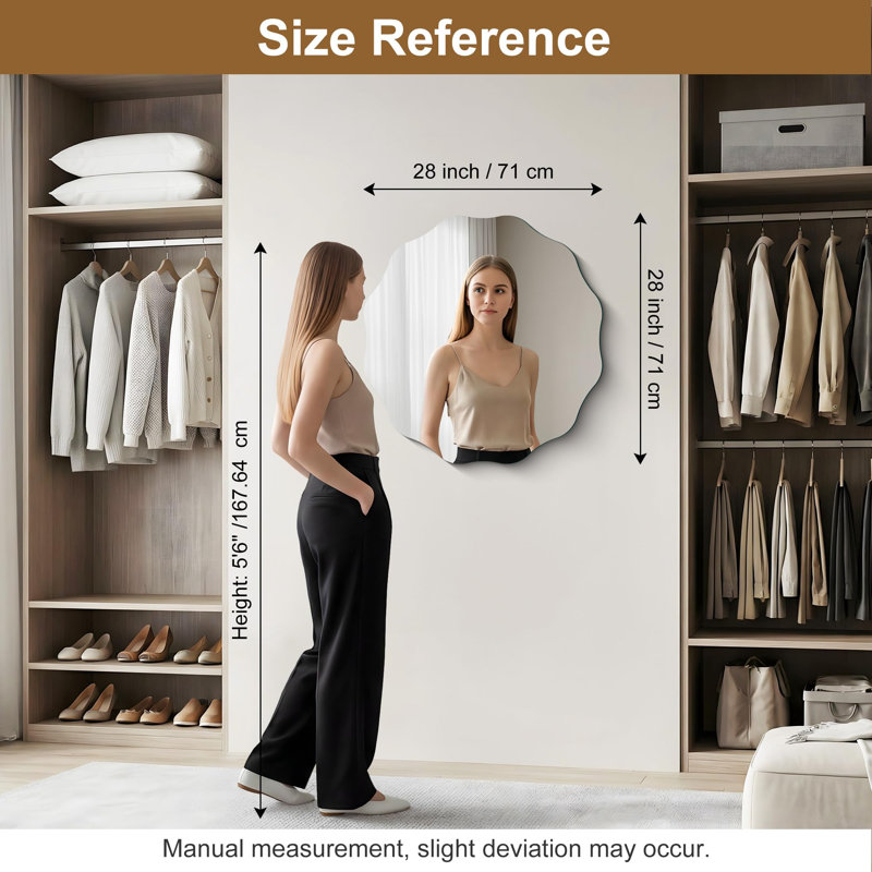 Ebern Designs Frameless Wavy Round Mirror, 24'' Scalloped Circle Wall Mirror, 24" x 24"