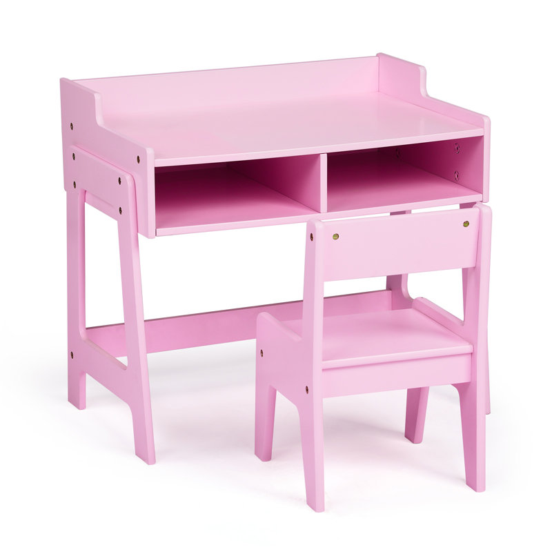 Pink MDF Children's Study Desk And Chair Set With 2 Storage Compartments, Pink