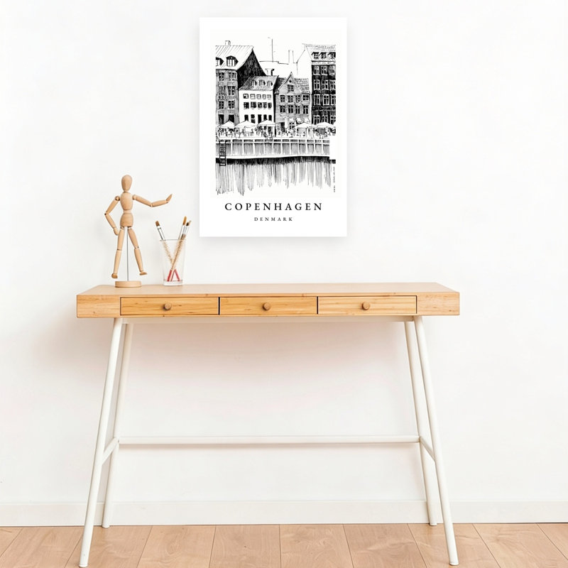 Copenhagen Waterfront Sketch Abstract Contemporary Architecture City Wall Art Print by Alex Nereuta - Wrapped Canvas Print