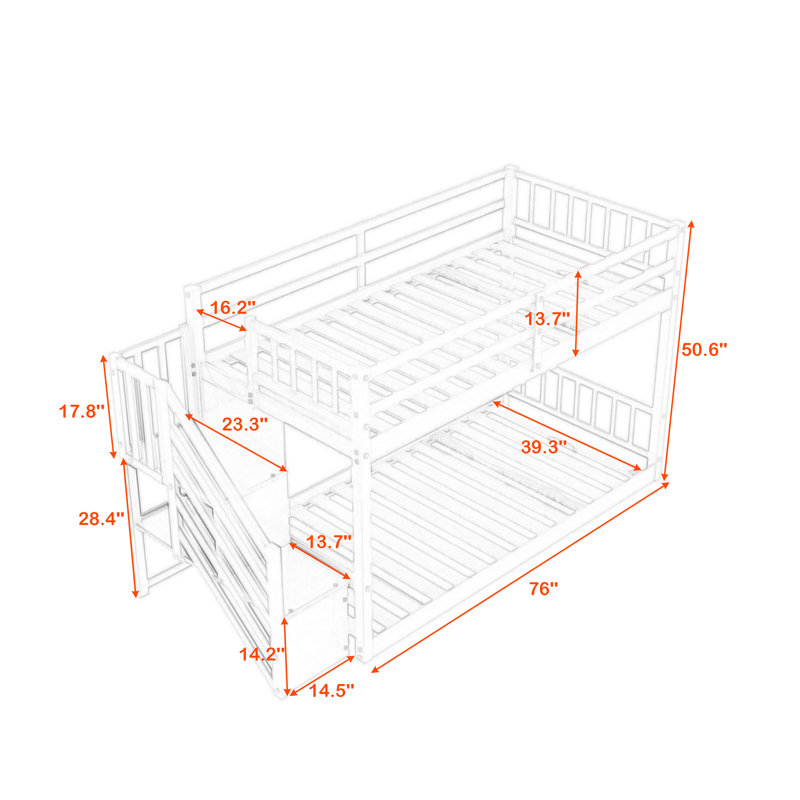 Elsko Kids Twin Over Twin Bunk Bed, Gray