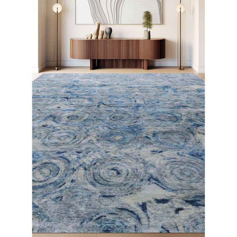 Hand Knotted Abstract Area Rug in Gray/Blue/Ivory, Rectangle 9' x 12'