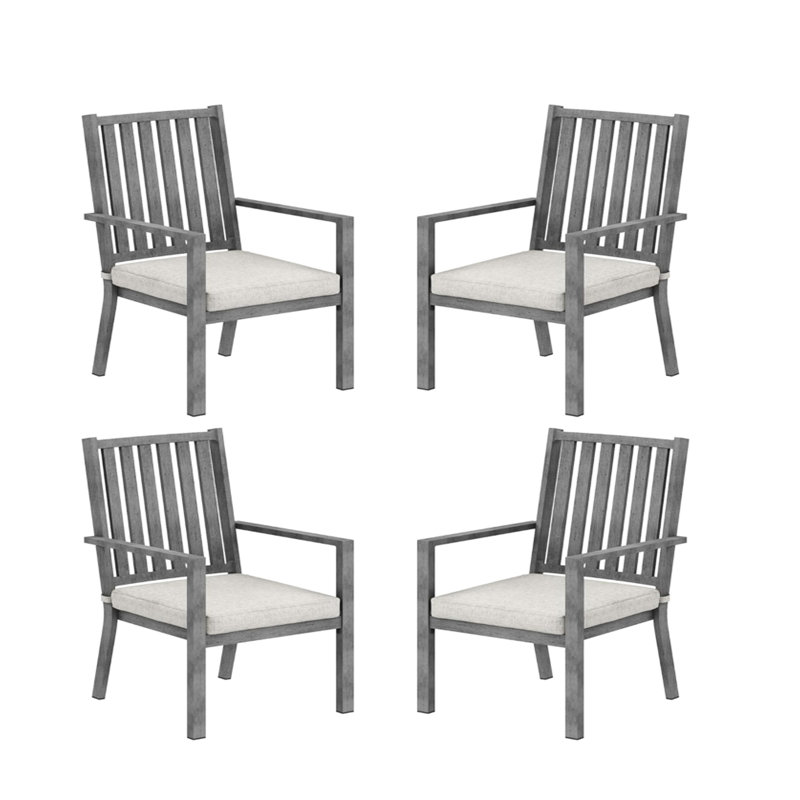 4 chaises de patio en aluminium toutes saisons de 23 pouces avec structure et coussins gris, idéales pour les réceptions en plein air sur le balcon
