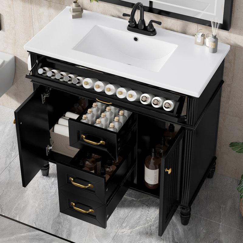Meuble-lavabo 36 po avec lavabo, Noir