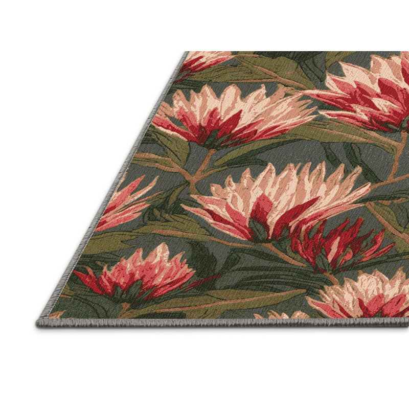 Washable Protea Hawaiian Area Rug, Round 3'