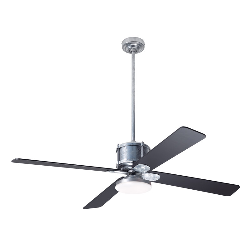 Industry LED Downrod Ceiling Fan, Galvanized, Black, Remote Control