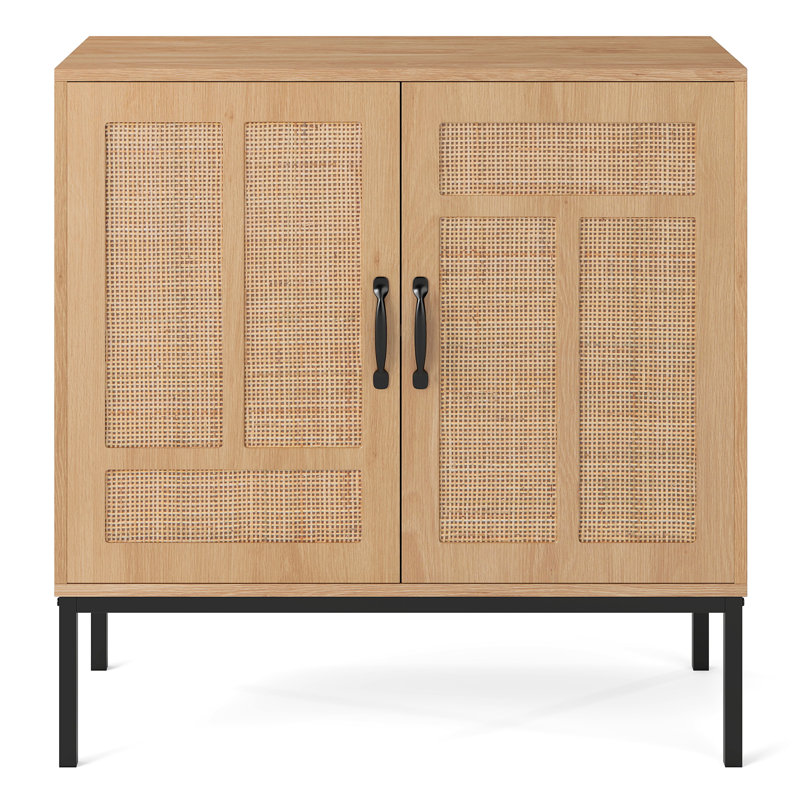Rattan Storage Cabinet w/ 2-Door Buffet Sideboard & 3-Position Adjustable Shelf