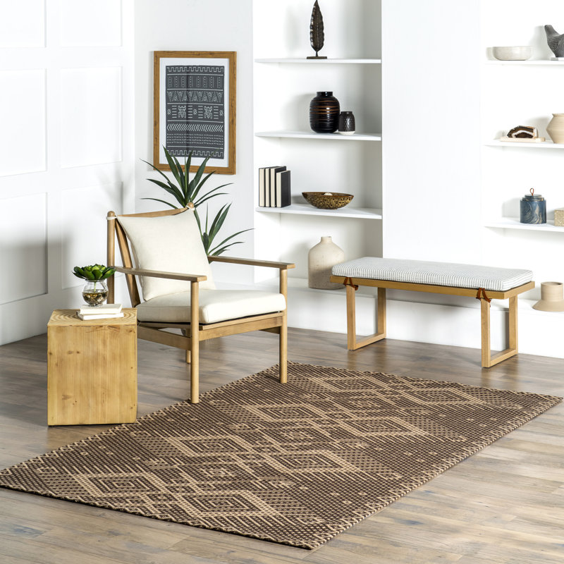 Tapis en mélange de coton à motif géométrique Leith, Rectangle de 5 pi x 8 pi
