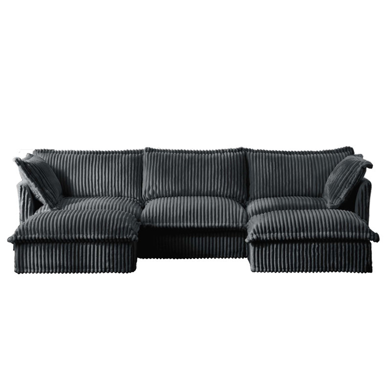 Evelyn U-Shaped Sectional Sofa with 2 Ottomans, 34.6" H x 120" W x 55" D,, Gray Corduroy