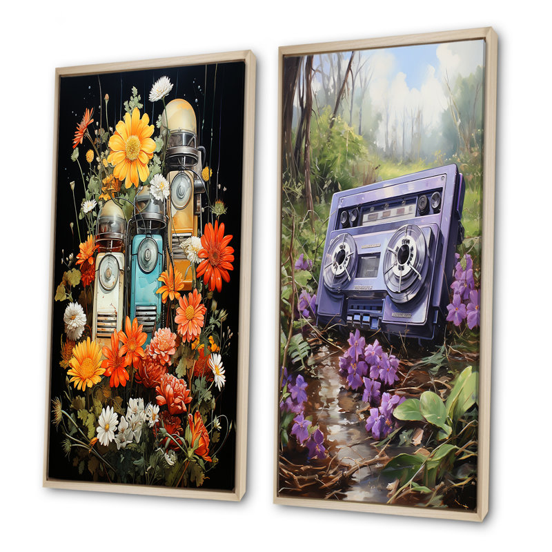 Ruban de fleurs Floral Melody I - ensemble de 2 cassettes murales, Encadrement brun, H 28 po x l 25 po