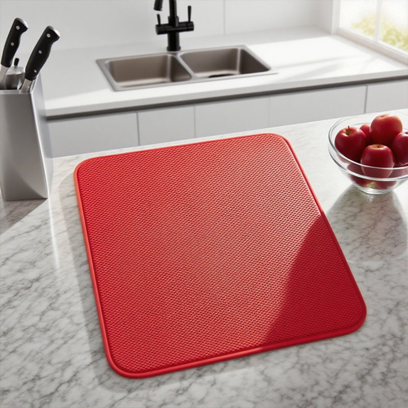 Dish Drying Mats for Kitchen Absorbent Microfiber Dish Mat Kitchen Counter Mat Quick Dry Towel Reusable Heat Resistant, Red