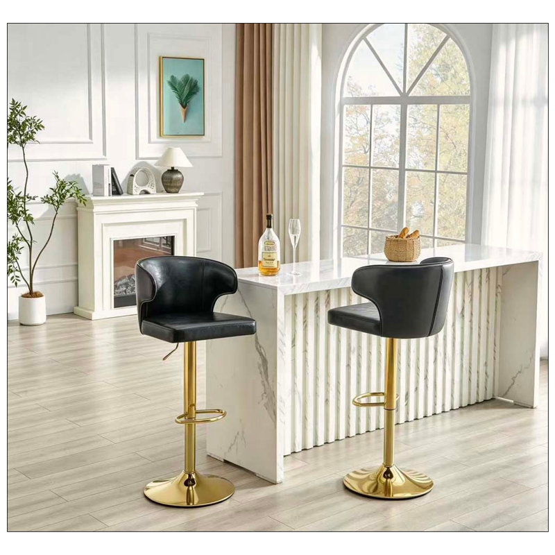 Tabouret de bar rotatif moderne, Black+Gold-2pcs