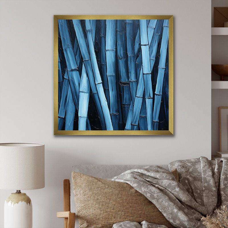 Serenity In Wild Blue Bamboo - Bamboo Wall Decor_106638, H 36 po x l 36 po x P 1,5 po, Encadrement doré