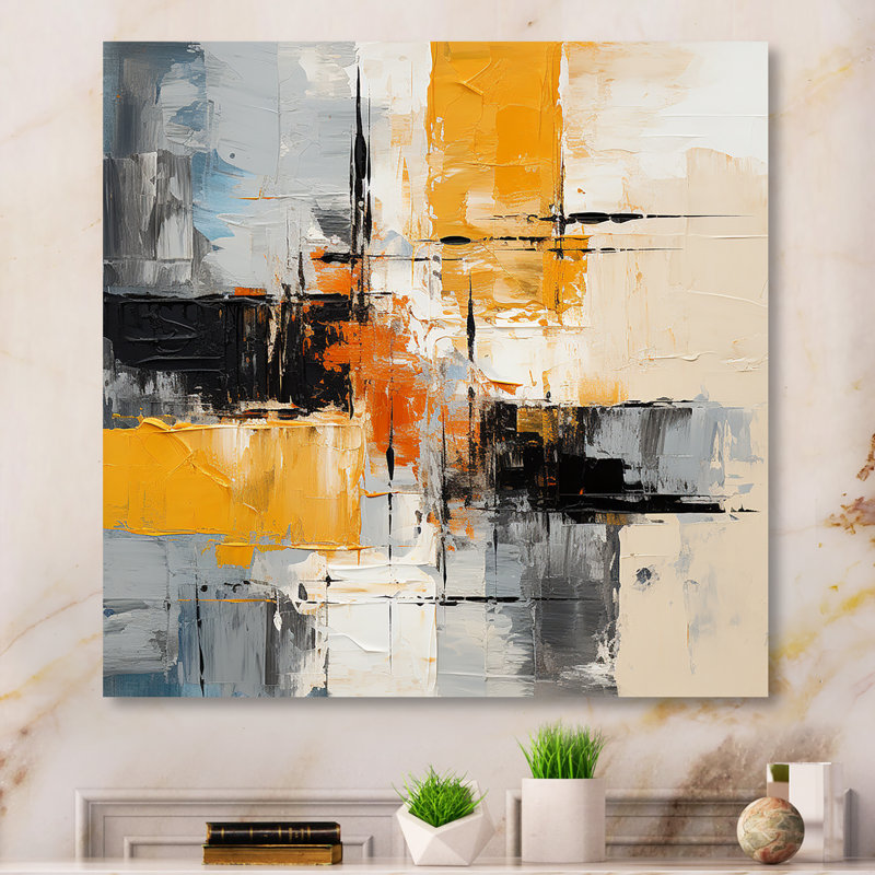 «Gray and Yellow Paint Elegance II», art mural abstrait, H 36 po x l 36 po x P 1,5 po, Toile tendue