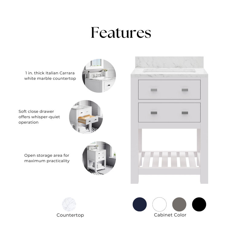 Madalyn 24" Single Sink Bathroom Vanity Set, Solid White, Faucet Included