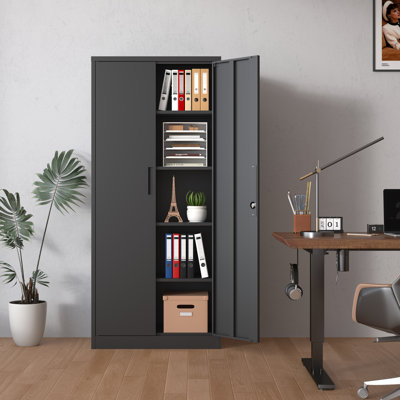 72"H Metal Garage Storage Cabinet, Black Tool Steel Locking Cabinet With Doors And 4 Shelves, Tall Cabinets