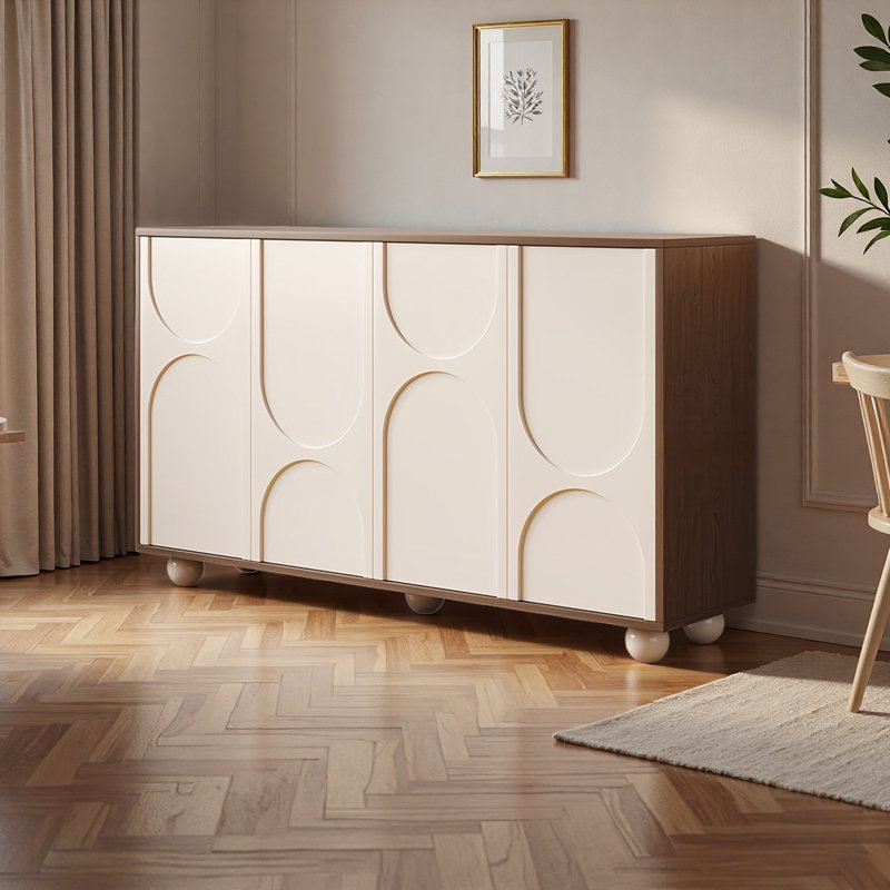 Mid ancient style multifunctional sideboard, White/Walnut, 35.43" H x 56.37" W x 15.74" D