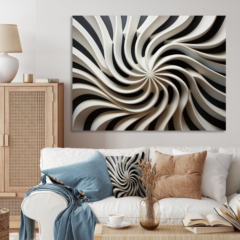Art mural noir et blanc Opt I, H 12 po x l 20 po x P 1 po, Toile tendue