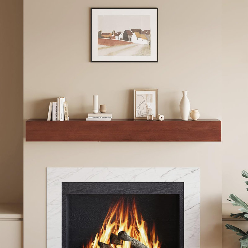 Walnut Colored Storage Fireplace Mantel, Walnut