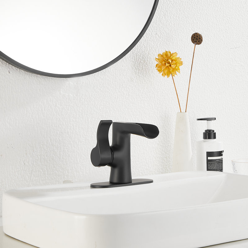 6008-Robinet de lavabo de salle de bain noir mat à poignée simple avec drain, Noir