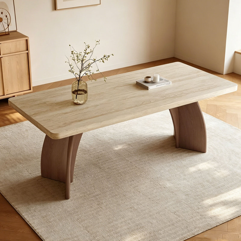Table Mid-Century en pierre frittée, H 29,5 po x l 78,7 po x P 35,4 po