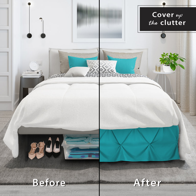 Teal Pinch Pleat Twin Bed Skirt with 14" Drop