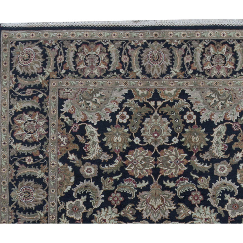 Wool Oriental Area Rug in Black/Ivory/Green