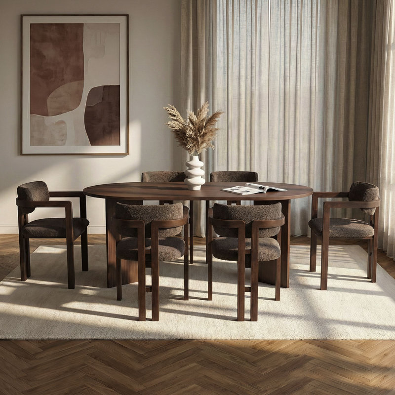Ensemble de table et chaises de salle à manger, Brun, 7 pièces : table, 6 chaises