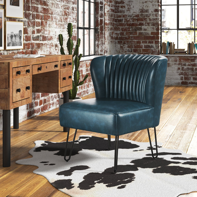 Euclid Faux Leather Chair With Metal Base, Turquoise Pebbled Faux Leather