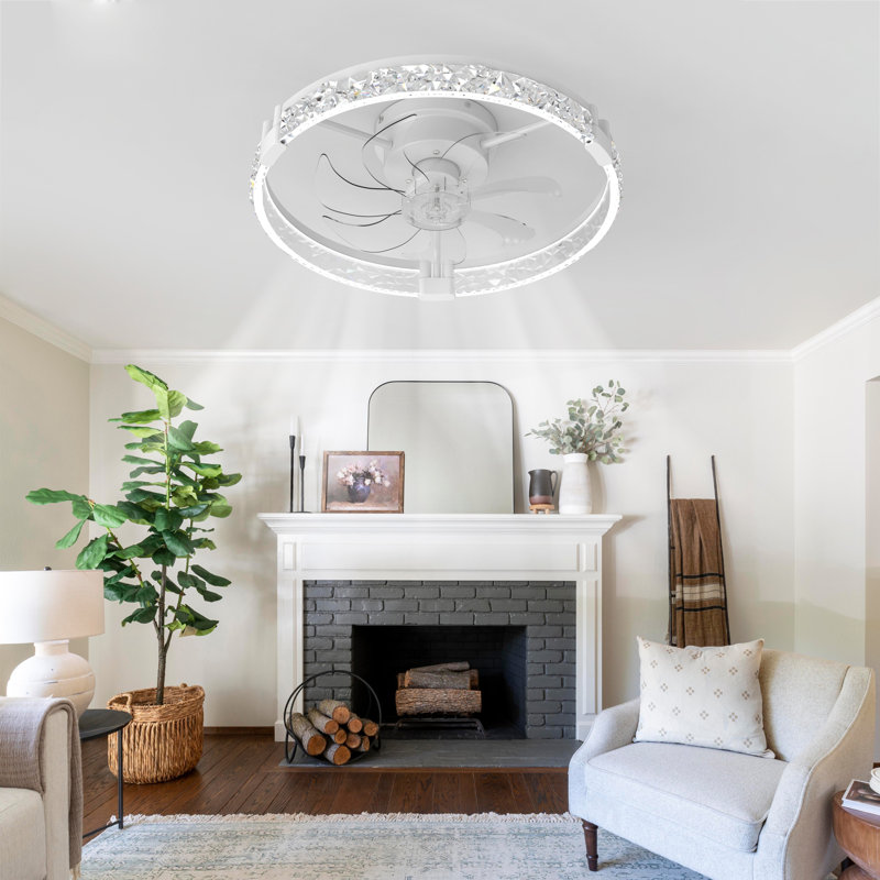 20 inch Modern Fandelier Ceiling Fan with DC Motor, Flush Mount Dimmable LED Ceiling Light with Remote Control, For Bedroom or Study