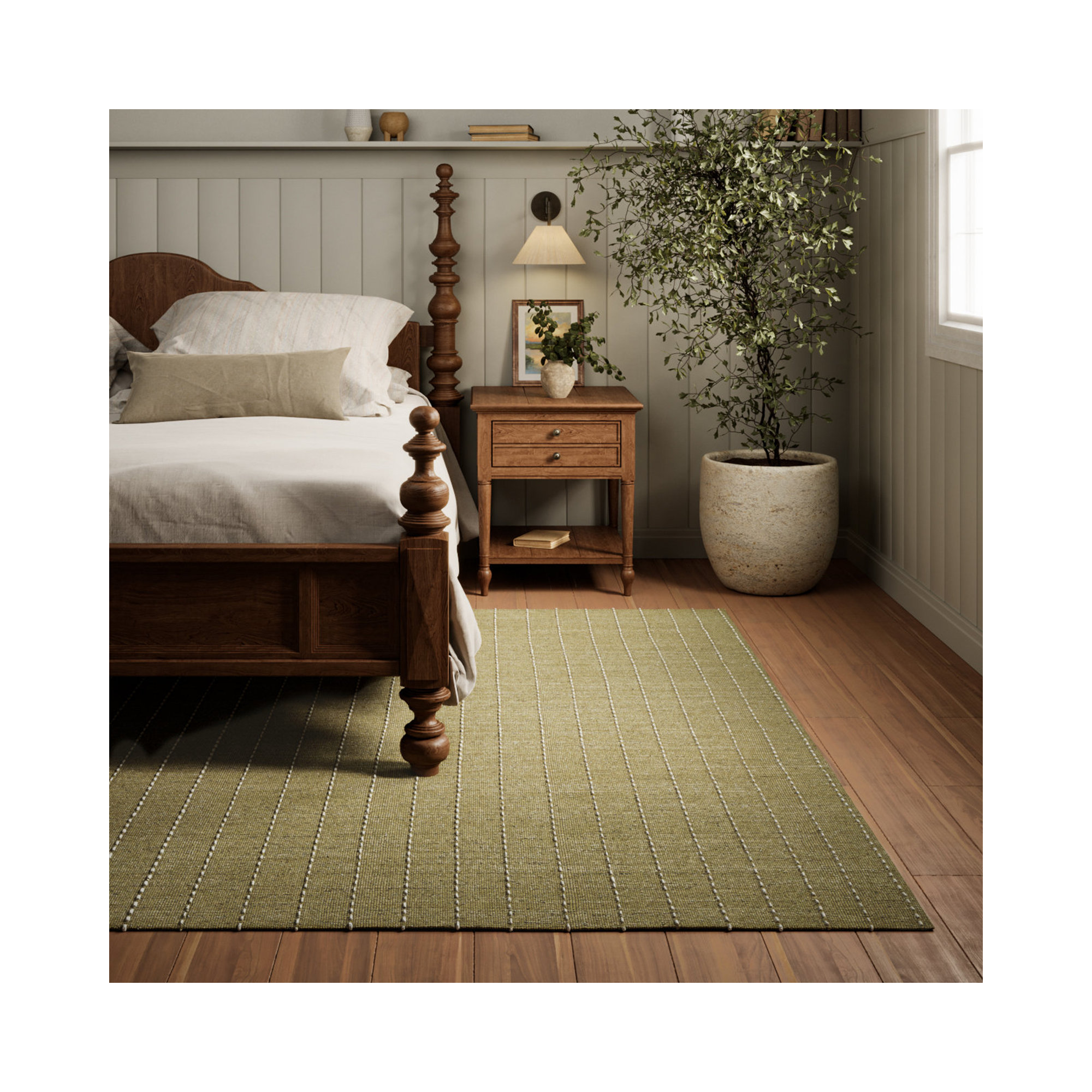 Amita Handmade Green Rug, Rectangle 8' x 10'