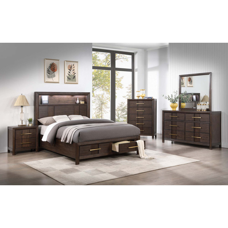 Ensemble de chambre à coucher 5 pièces avec tête de lit à DEL, Très grand