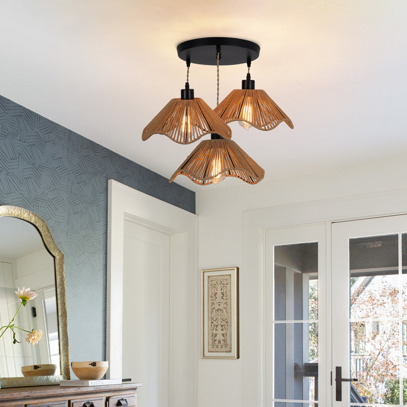 Tamoa 3 - Light Rattan Farmhouse Pendant Light