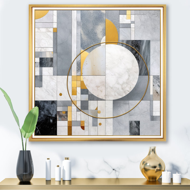 Gris et jaune mosaïque I - impression, Cadre flottant doré, H 24 po x l 24 po x P 1 po