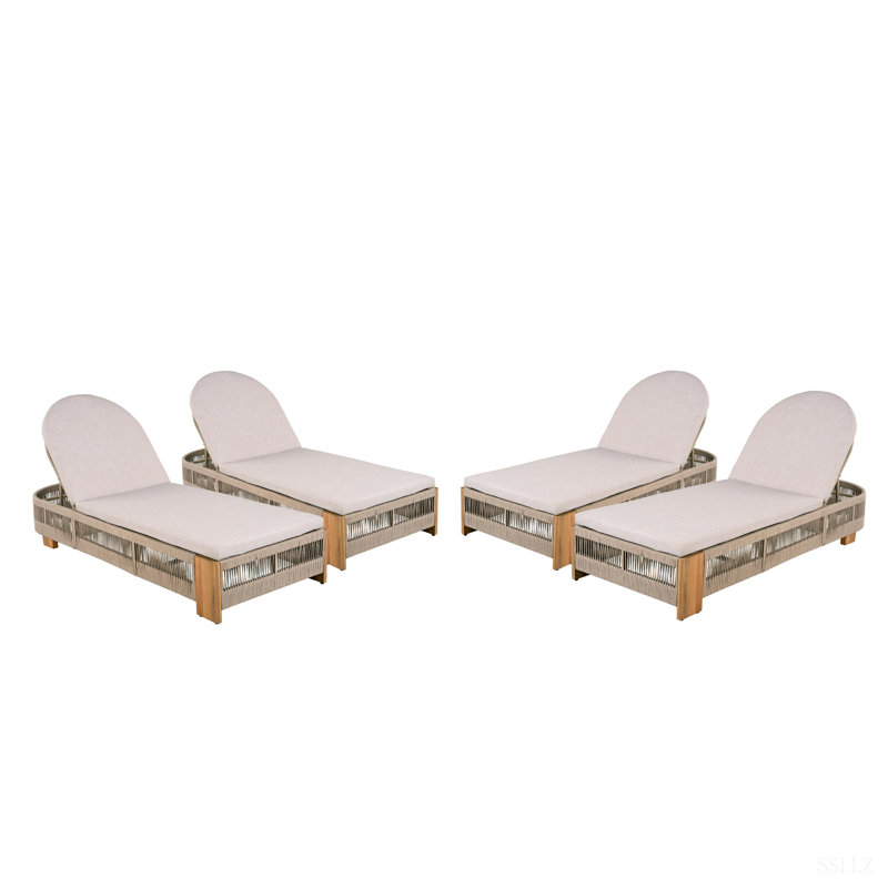 Outdoor Acacia Wood Patio Adjustable Lounge Chair - Uncushioned For Backyard Pool Garden, Teak/Beige
