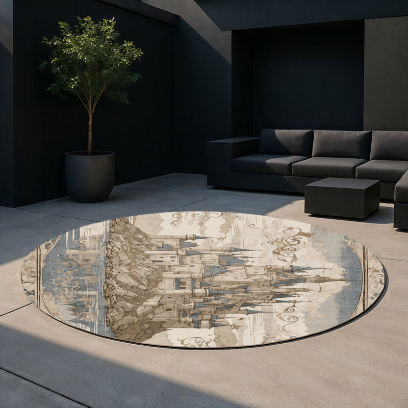 Moonlit Fortress Indoor And Outdoor Area Rug, Round 5'