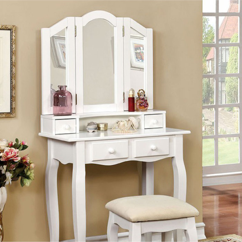 Ensemble coiffeuse avec miroir Schindler, Blanc
