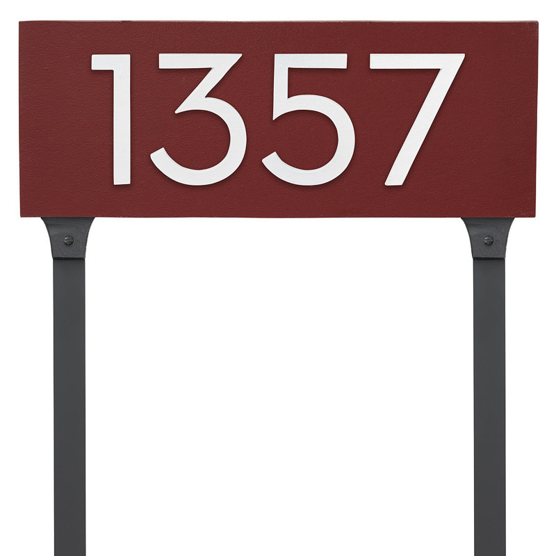 Floating 1-Line Lawn Address Sign, Brick Red, White, Yes